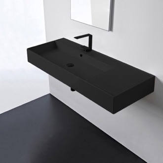 Bathroom Sink Matte Black Ceramic Wall Mounted or Vessel Sink With Counter Space Scarabeo 5121-49